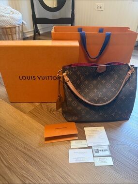Louis Vuitton Brown Monogram Canvas Shoulder Bag with Tan Trim